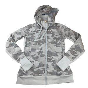 Athleta Camo Zip Hoodie Small Gray White